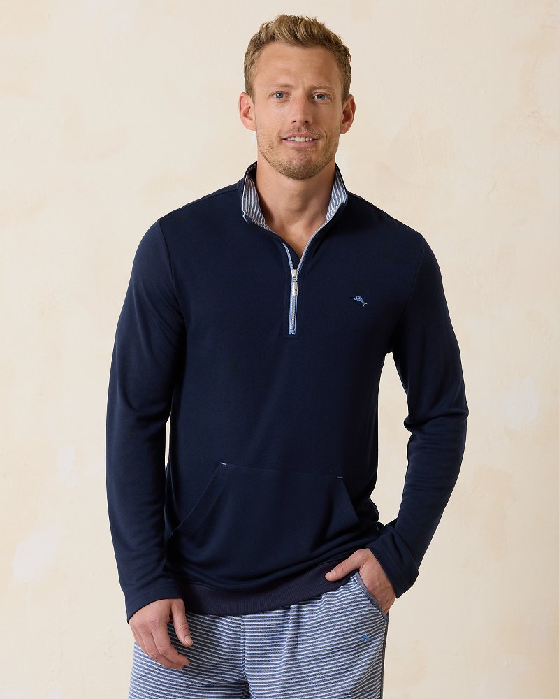 Textured Stripe Half-Zip Sweatshirt - Peacoat