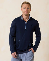 Textured Stripe Half-Zip Sweatshirt - Peacoat