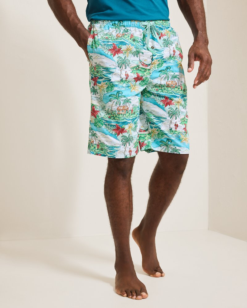 Big &amp; Tall Woven Tropical Print Pajama Shorts - Big Sky Blue