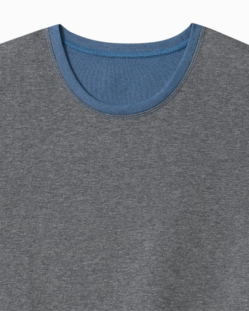 Big &amp; Tall Reversible Interlock Short-Sleeve Top - Dark Grey Heather