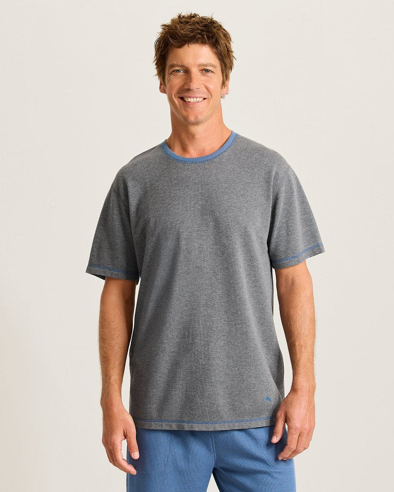 Big &amp; Tall Reversible Interlock Short-Sleeve Top - Dark Grey Heather