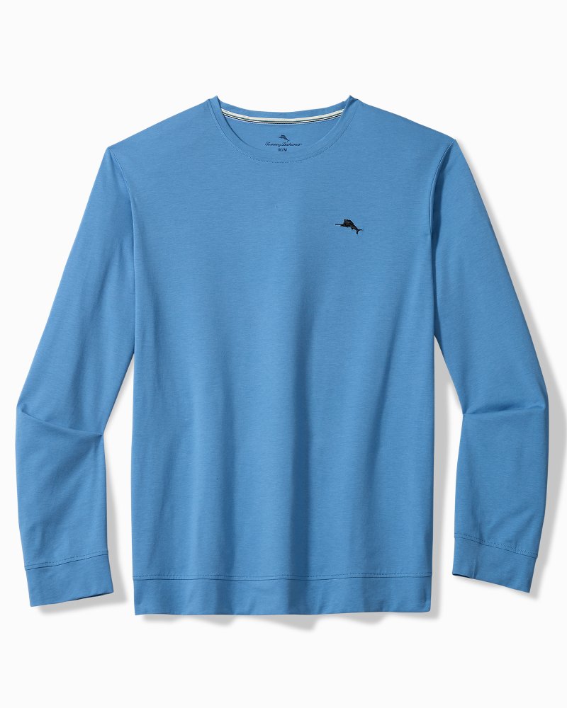 Big &amp; Tall Solid Marlin Jersey Long-Sleeve T-Shirt - Med Blue