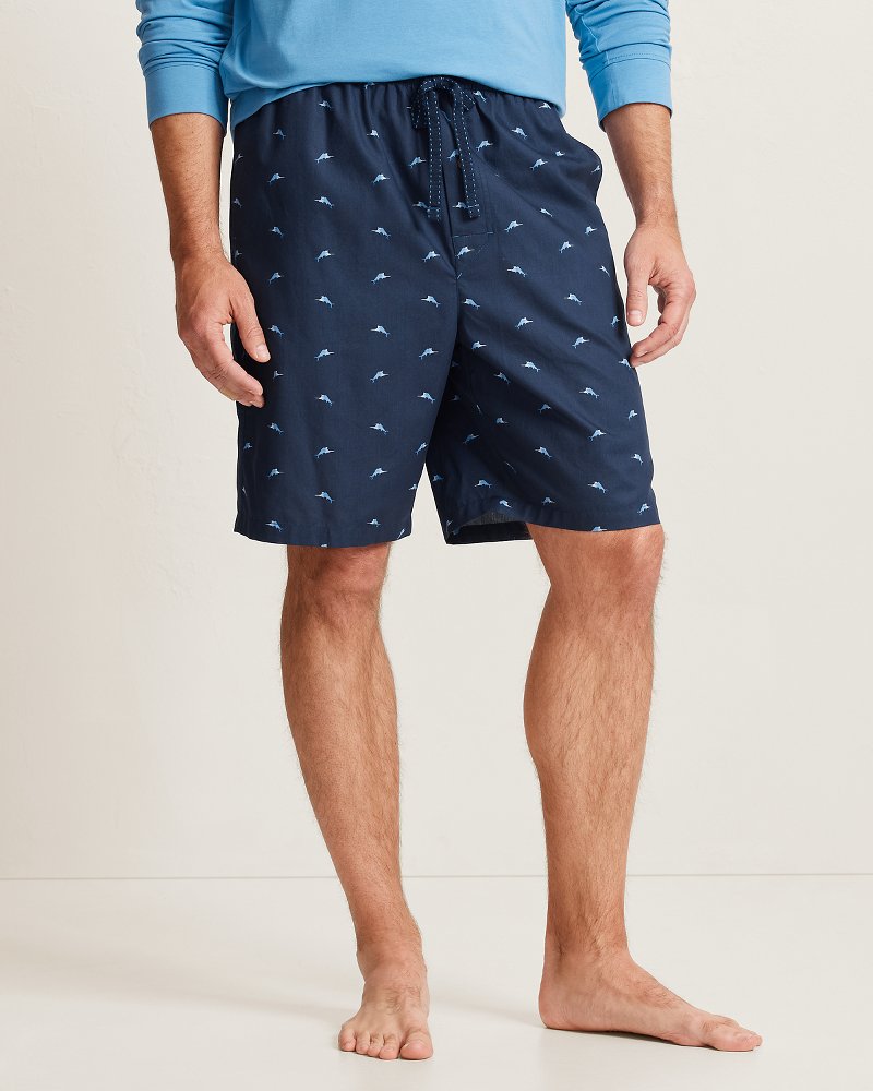 Big &amp; Tall Woven Poplin Paradise Print Pajama Shorts - True Navy
