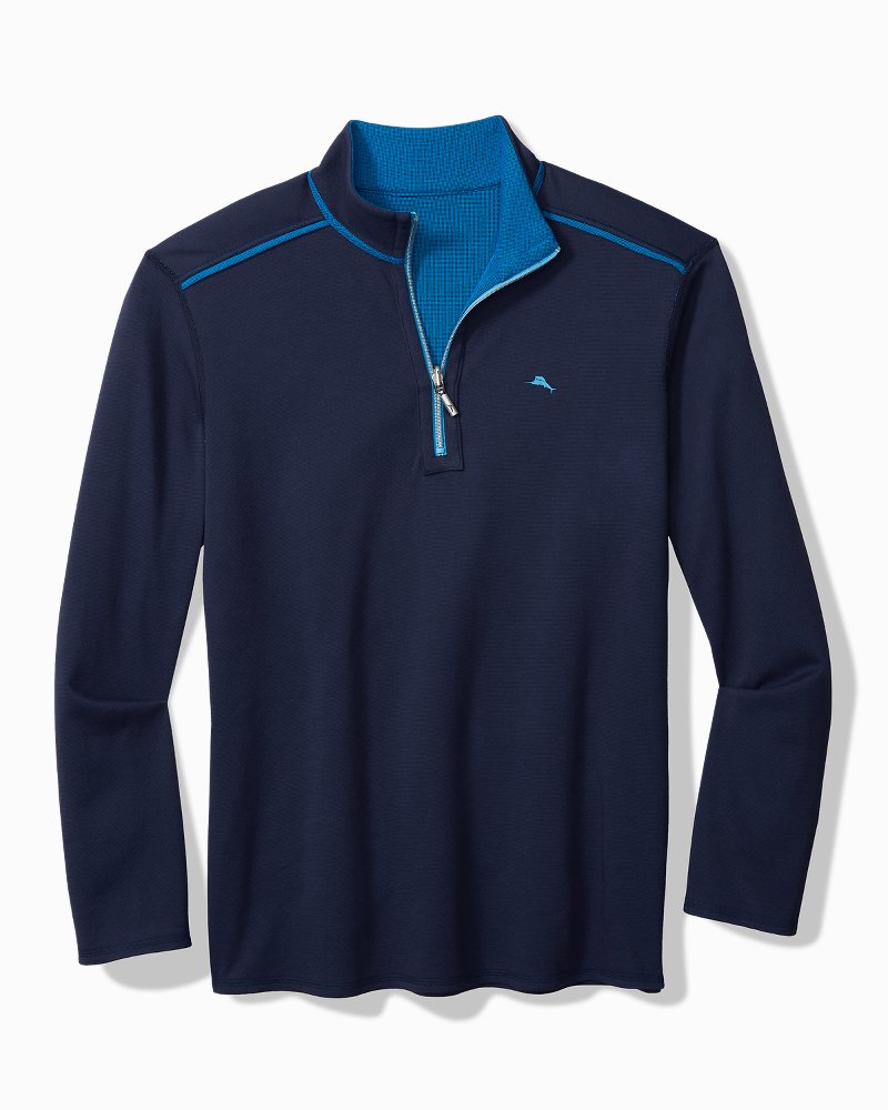 Big &amp; Tall Textured Knit Reversible Half-Zip Sweatshirt - Navy