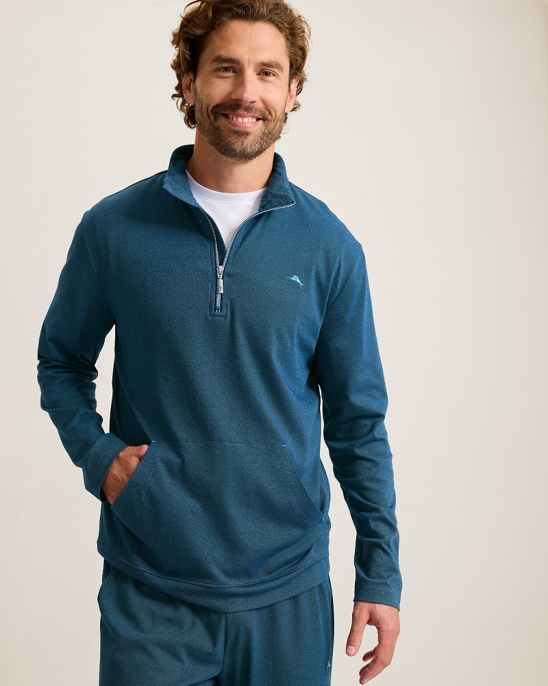 Big &amp; Tall Piqué Long-Sleeve Quarter-Zip Sweatshirt - Navy