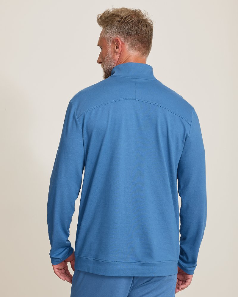 Big &amp; Tall Piqué Long-Sleeve Quarter-Zip Sweatshirt - Heathered Blue