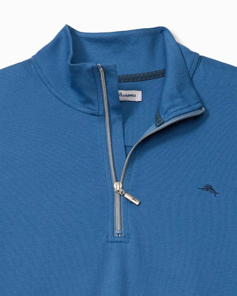 Big &amp; Tall Piqué Long-Sleeve Quarter-Zip Sweatshirt - Heathered Blue