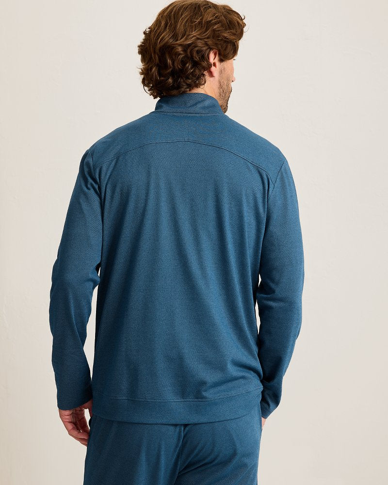 Piqué Long-Sleeve Quarter-Zip Sweatshirt - Navy