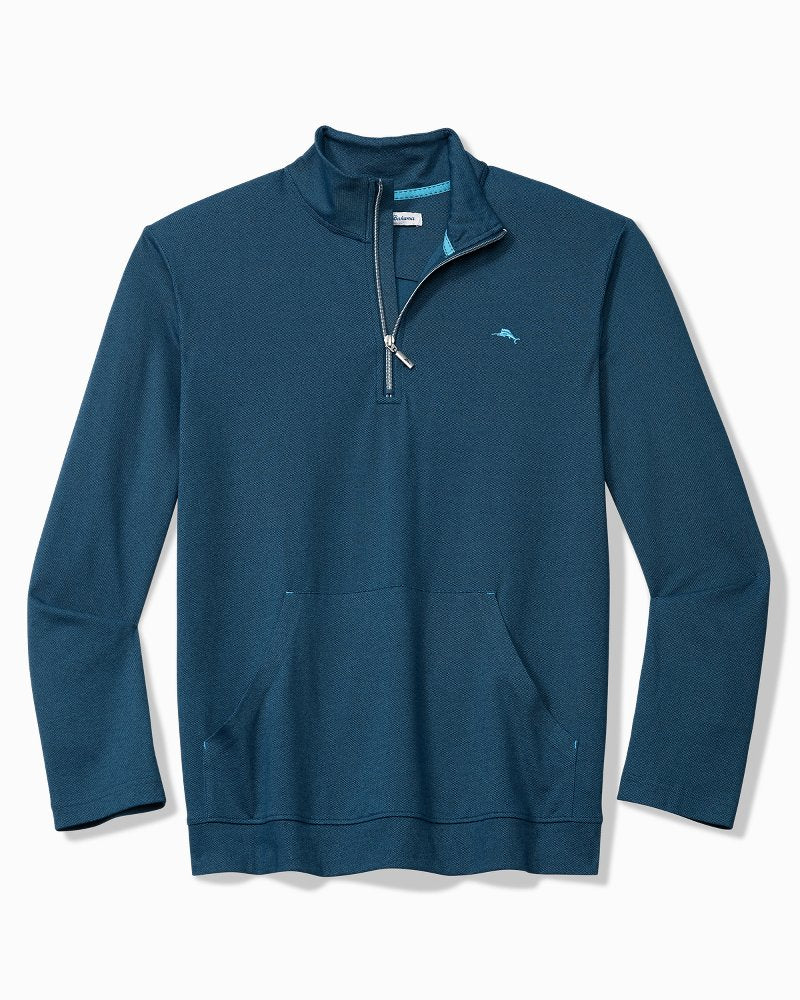 Piqué Long-Sleeve Quarter-Zip Sweatshirt - Navy