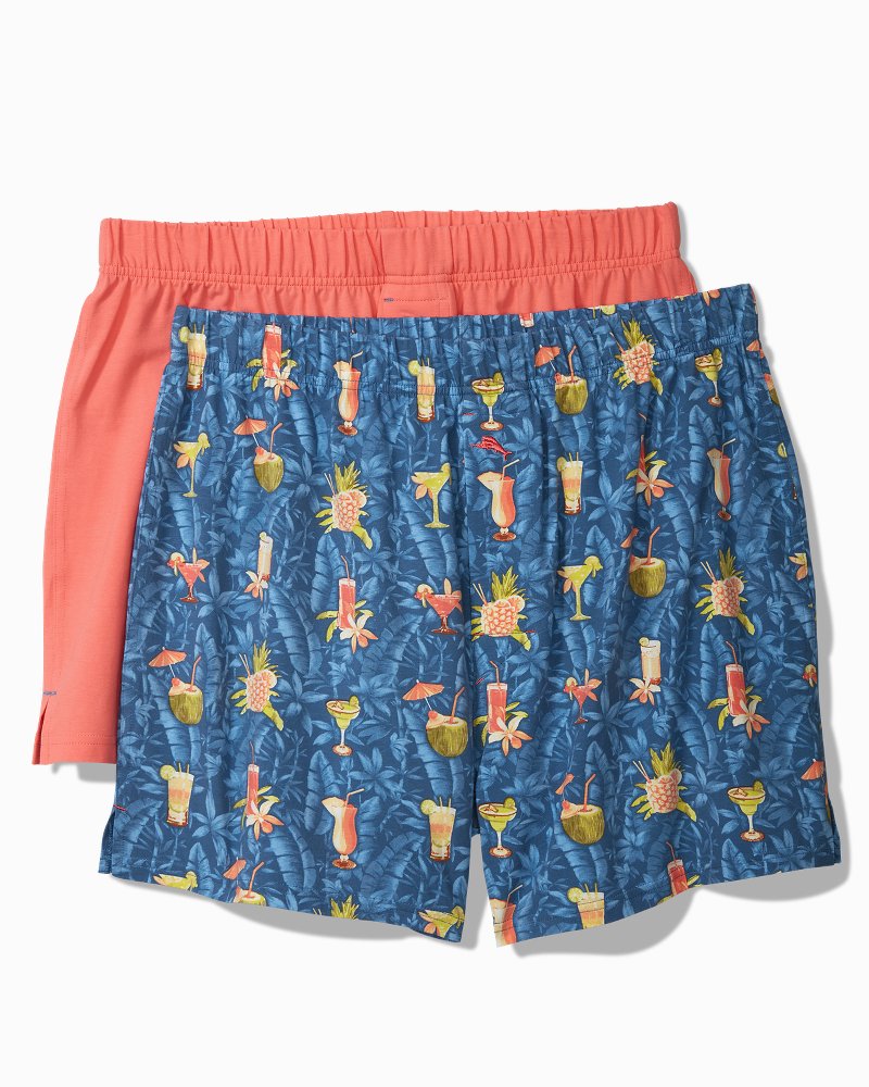 Print and Solid Knit Boxers — 2-Pack - Denim Blue