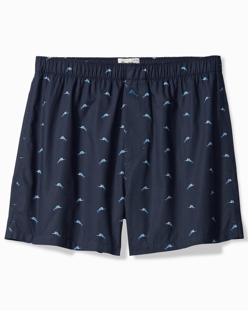 Big &amp; Tall Woven Poplin Paradise Print Boxers - True Navy