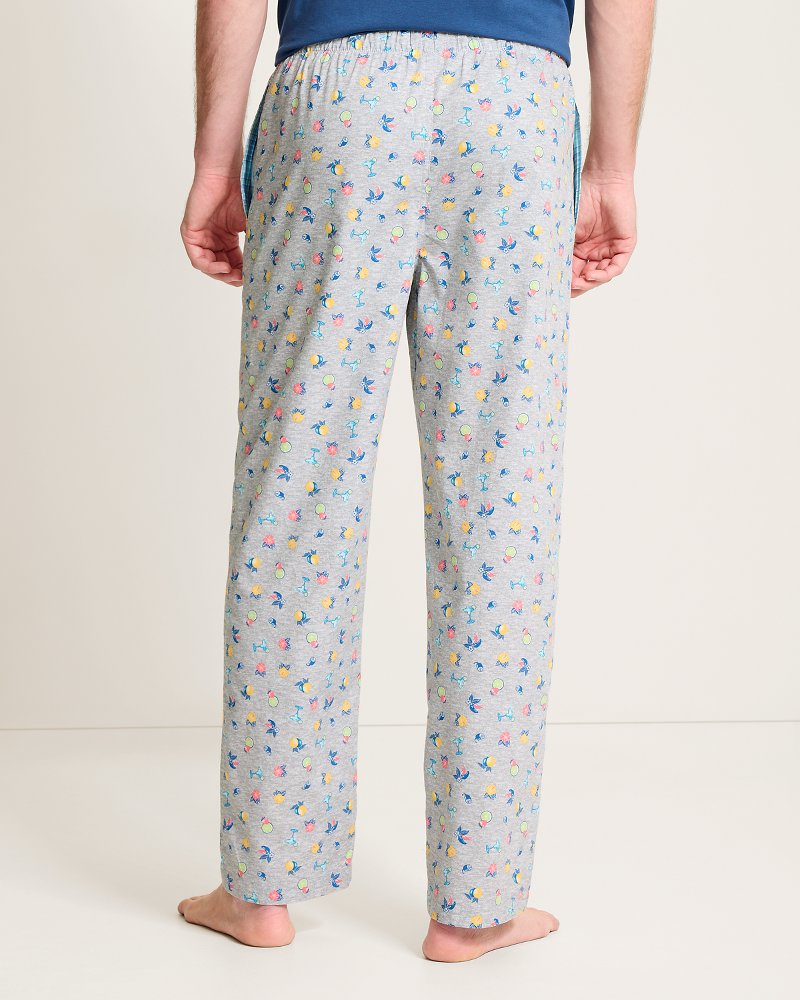 Woven Poplin Tropic Print Pants - Silver Heather