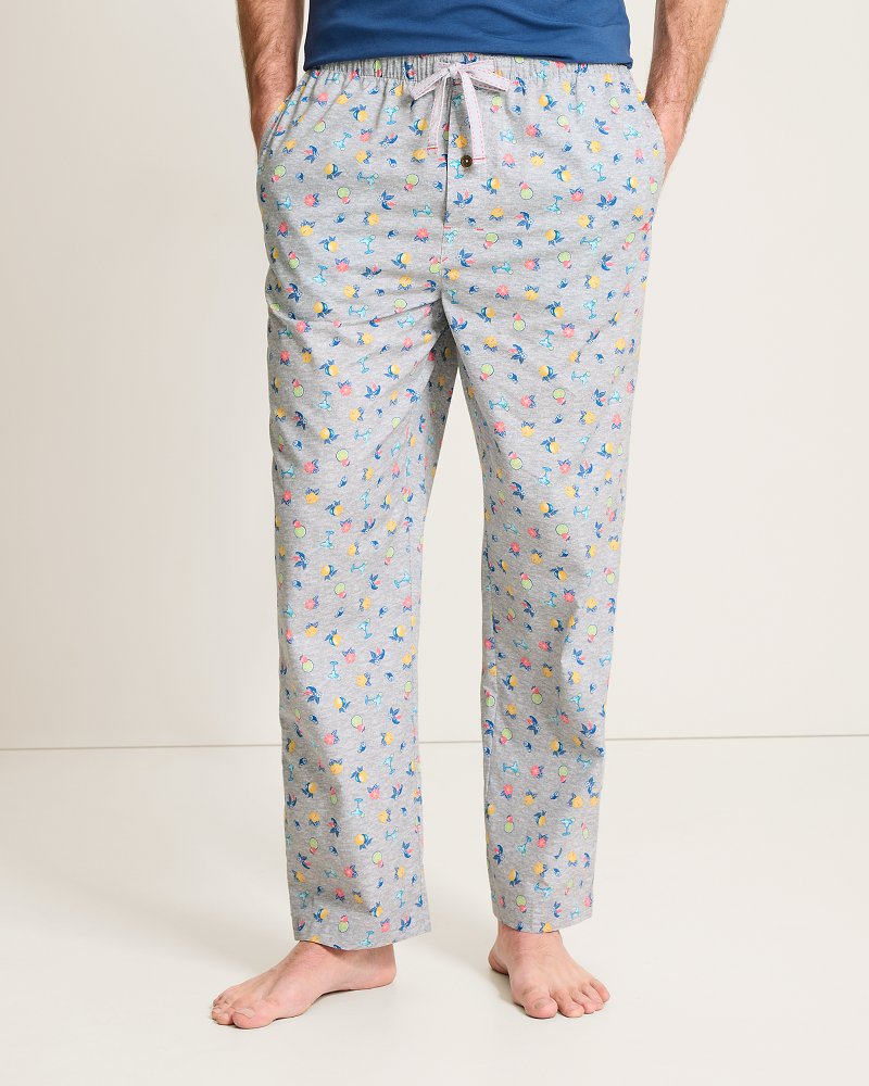Woven Poplin Tropic Print Pants - Silver Heather