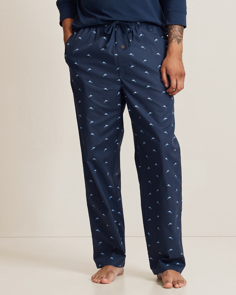 Woven Poplin Paradise Print Pants - True Navy