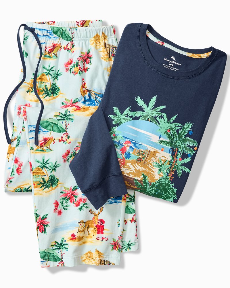 Men's Holiday Santa Long Sleeve &amp; Pants Pajama Set - Aqua Ice