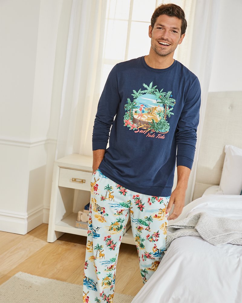 Men's Holiday Santa Long Sleeve &amp; Pants Pajama Set - Aqua Ice