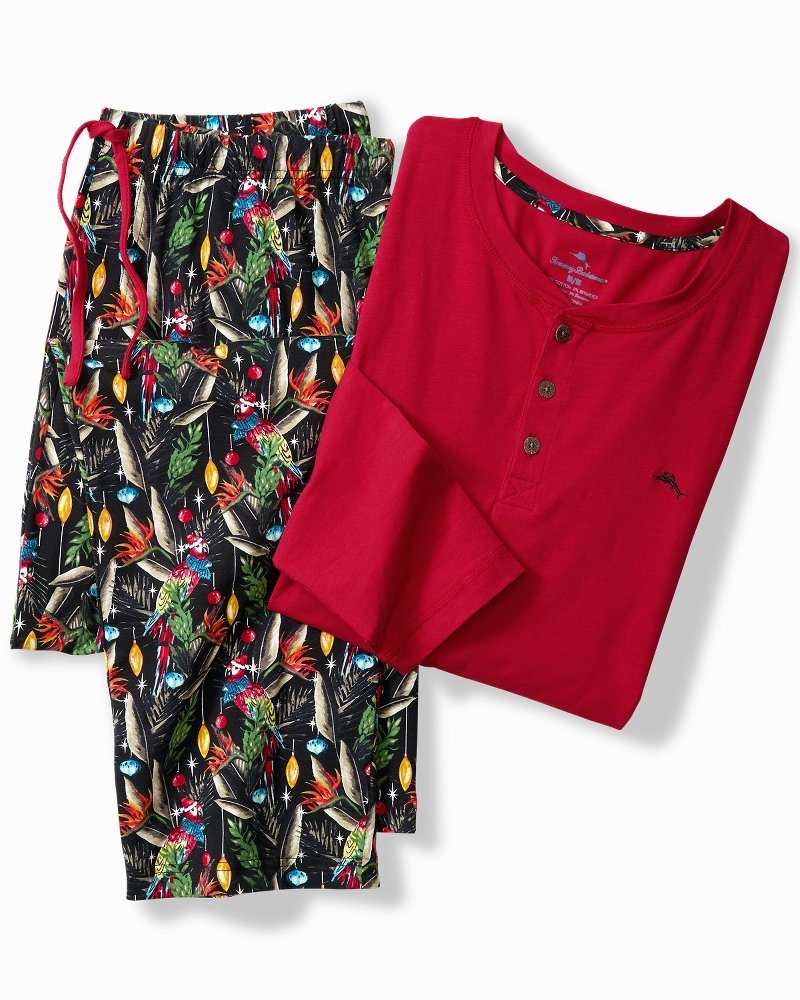 Men's Holiday Parrot Henley &amp; Pants Pajama Set - Poinsettia Red