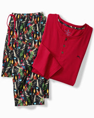 Men's Holiday Parrot Henley &amp; Pants Pajama Set - Poinsettia Red