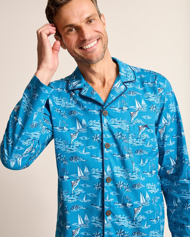 Woven Long Sleeve &amp; Pants Pajama Set - Slate Teal