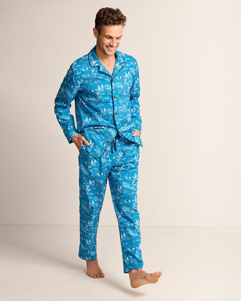 Woven Long Sleeve &amp; Pants Pajama Set - Slate Teal