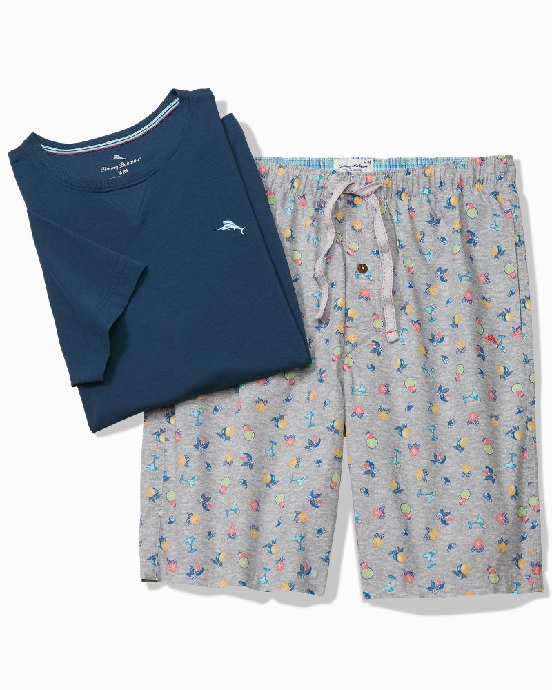 Jersey T-Shirt &amp; Poplin Tropic Print Shorts Pajama Set - Silver Heather