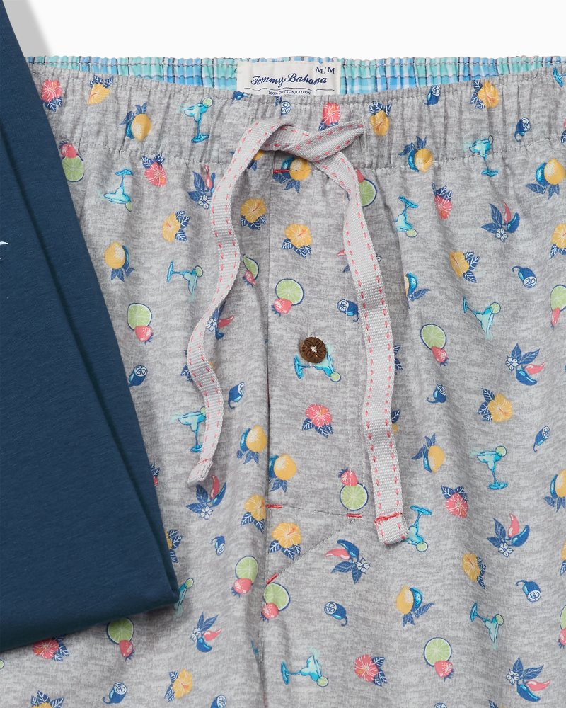 Jersey T-Shirt &amp; Poplin Tropic Print Shorts Pajama Set - Silver Heather