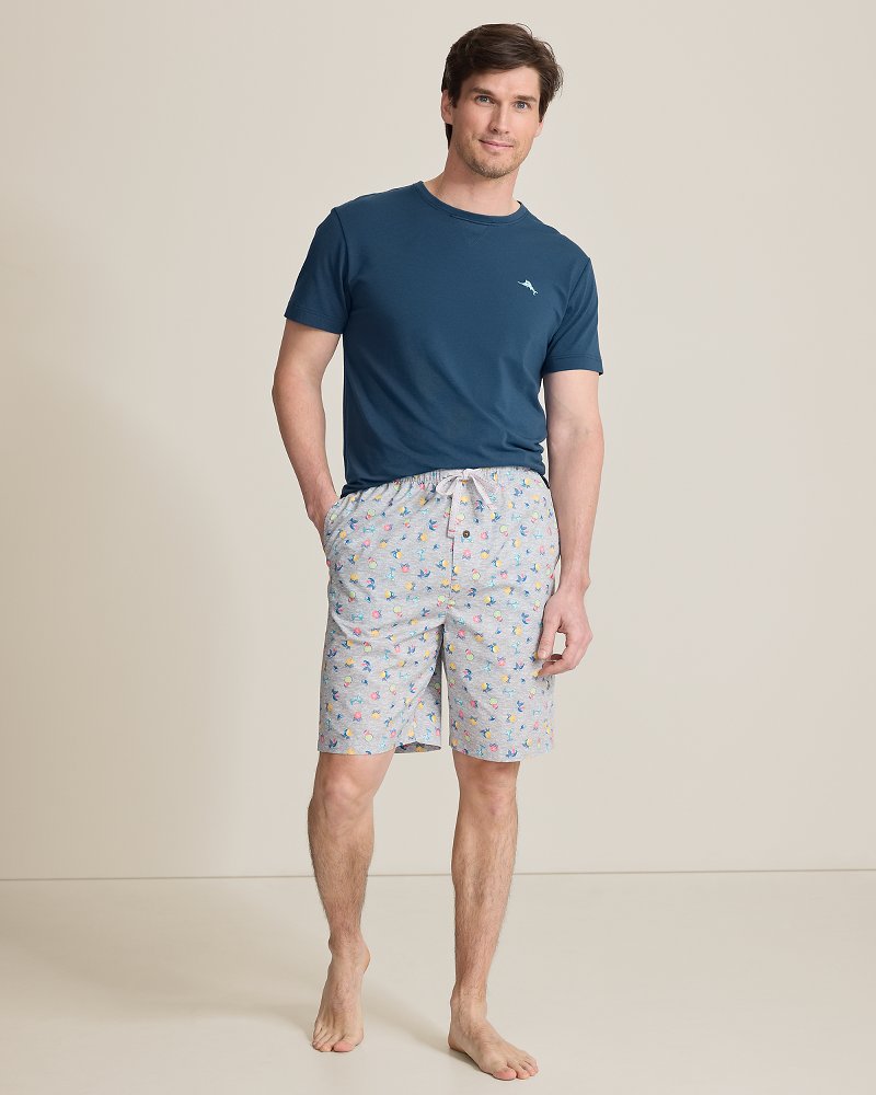 Jersey T-Shirt &amp; Poplin Tropic Print Shorts Pajama Set - Silver Heather