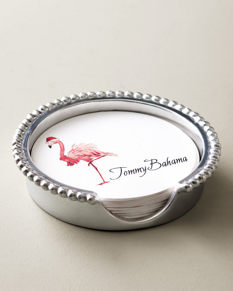 Flamingo Beaded Coaster Set - Silver