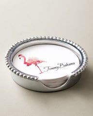 Flamingo Beaded Coaster Set - Silver