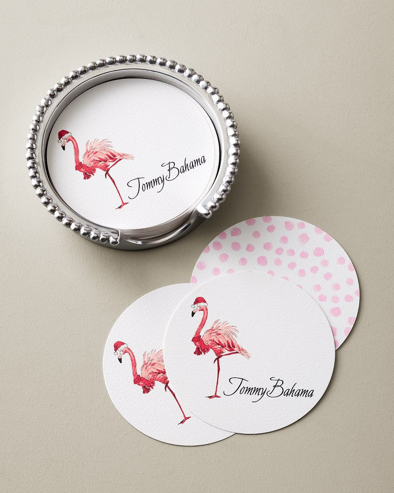 Flamingo Beaded Coaster Set - Silver