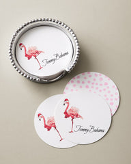 Flamingo Beaded Coaster Set - Silver