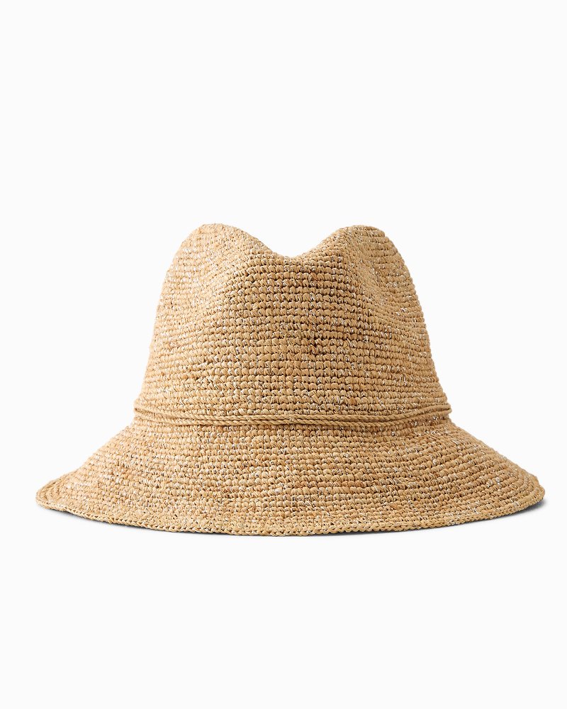 Dylan Crochet Metallic Raffia Packable Hat - Natural