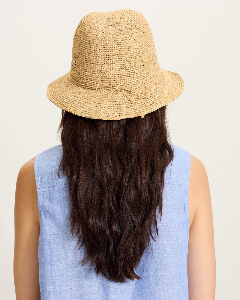 Dylan Crochet Metallic Raffia Packable Hat - Natural
