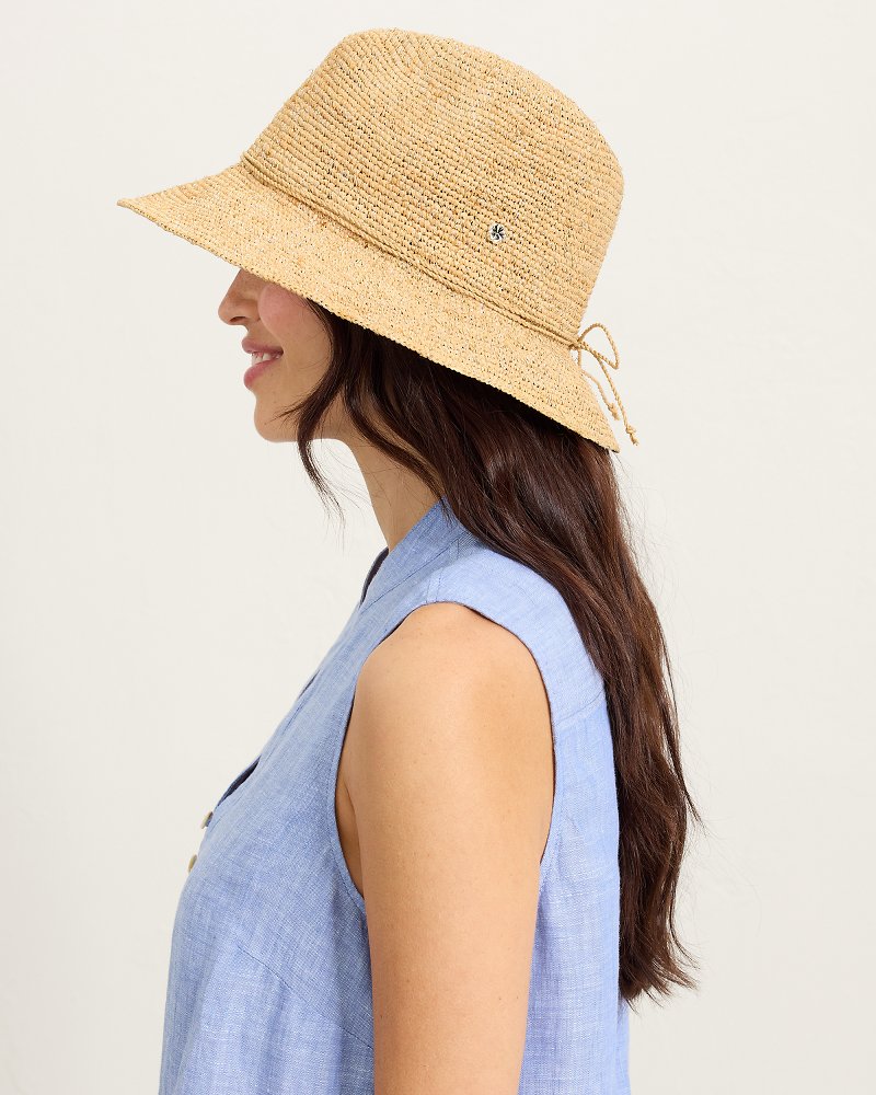 Dylan Crochet Metallic Raffia Packable Hat - Natural