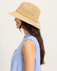 Dylan Crochet Metallic Raffia Packable Hat - Natural
