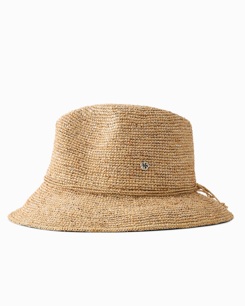 Dylan Crochet Metallic Raffia Packable Hat - Natural