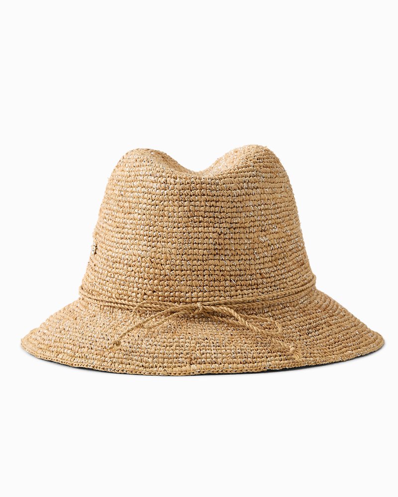 Dylan Crochet Metallic Raffia Packable Hat - Natural