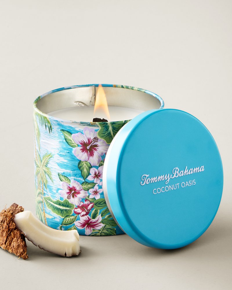 Coconut Oasis Embossed 10.6-oz. Candle Tin - Coconut Oasis