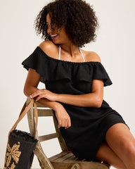 St. Lucia Linen-Blend Off-the-Shoulder Coverup Dress - Black