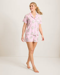 Lawn Short-Sleeve Top &amp; Boxers Pajama Set - Pink Camila