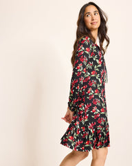 Jersey Long-Sleeve Short Sleep Dress - Black Cherry