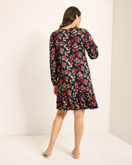 Jersey Long-Sleeve Short Sleep Dress - Black Cherry