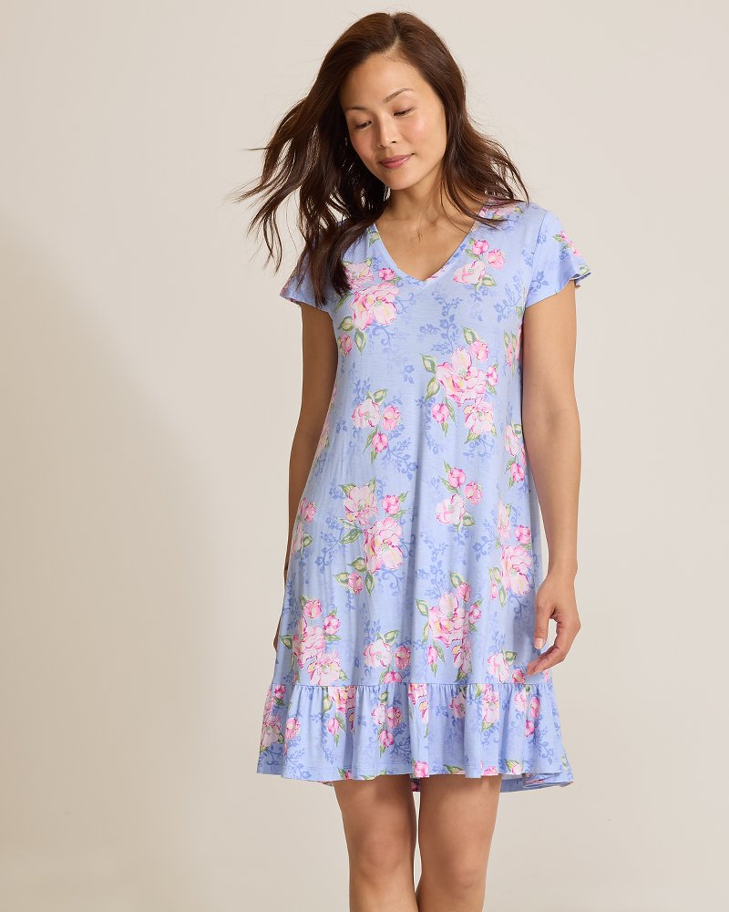 Jersey Cap-Sleeve Sleep Dress - Blue Whisper