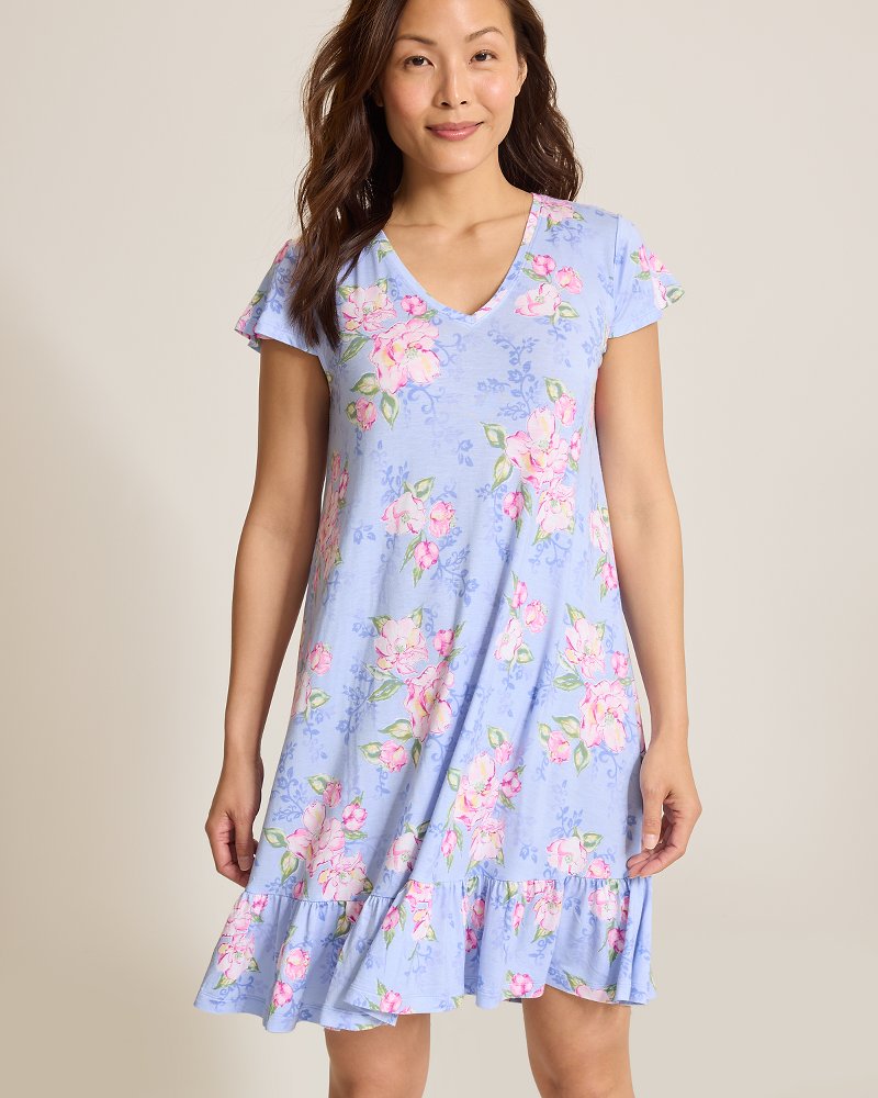 Jersey Cap-Sleeve Sleep Dress - Blue Whisper