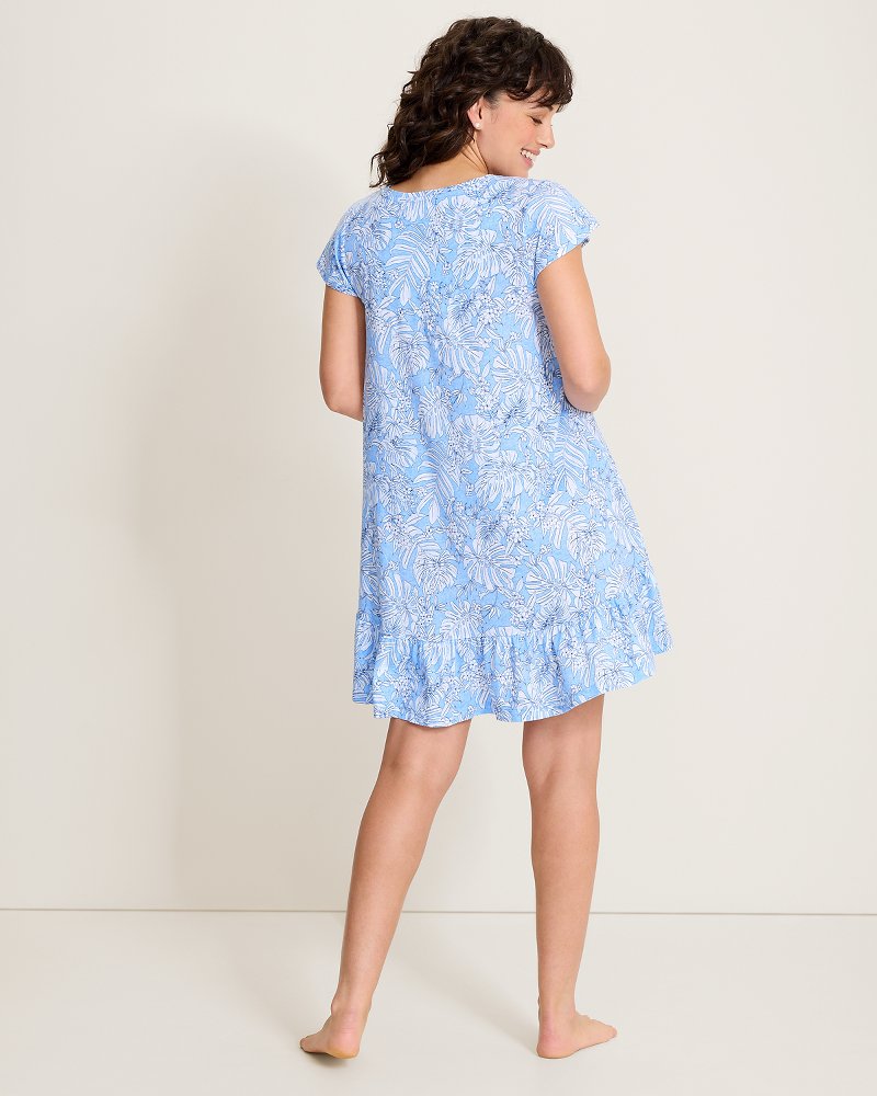 Jersey Cap-Sleeve Short Sleep Dress - Linen Sky
