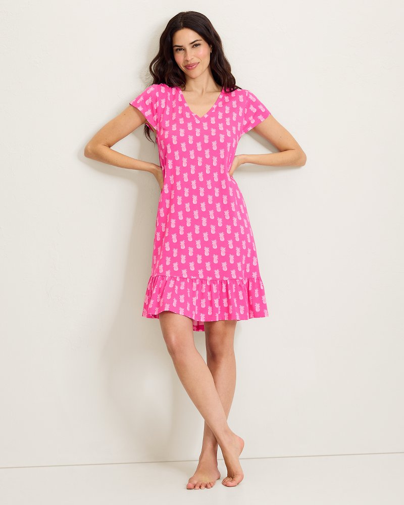 Jersey Cap-Sleeve Short Sleep Dress - Bright Pink