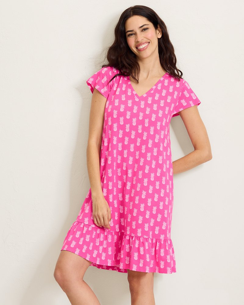 Jersey Cap-Sleeve Short Sleep Dress - Bright Pink