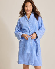 Terry Long-Sleeve Short Robe - Blue Blossom