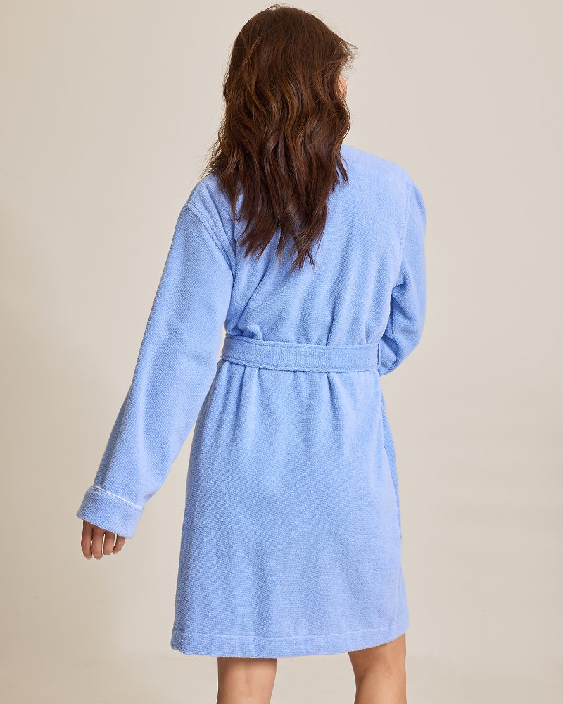 Terry Long-Sleeve Short Robe - Blue Blossom