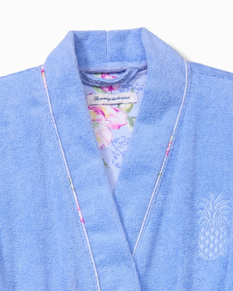 Terry Long-Sleeve Short Robe - Blue Blossom